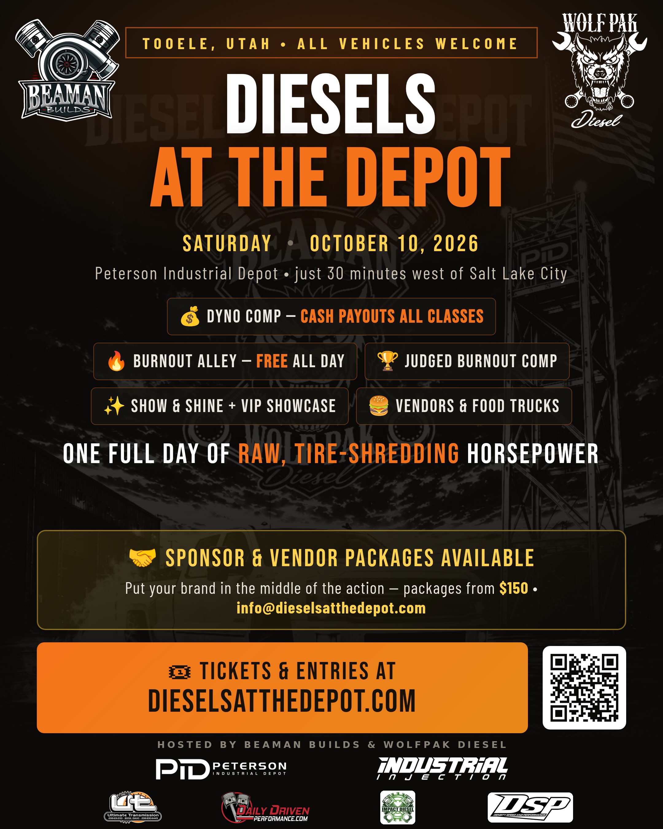 Diesels at the Depot 2026 event flyer — Saturday, October 10, 2026, Peterson Industrial Depot, Tooele, Utah